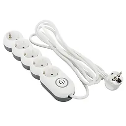 Подовжувач мережевий 5 розеток 3 метри 2E Plus Power Extension 5 Type F 3m 10A White-Grey - мініатюра 1