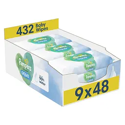 Дитячі вологі серветки Pampers Harmonie Aqua 432 шт. (9 уп. по 48 шт.)