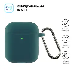 Силіконовий чохол для навушників Apple AirPods 2, Hang Case, зелений, ультратонкий захисний кейс товщиною 2 мм, захист від подряпин, пилу та ударів, компактний, з карабіном для кріплення, ArmorStandart (ARM59678) - мініатюра 2