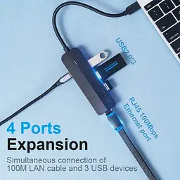 Хаб USB 3.1 Type-C -> 3xUSB 2.0/MicroUSB/RJ45 100Mb Ethernet Black Vention - мініатюра 4