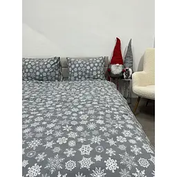Комплект постільної білизни Ecotton двоспальний 15501 Сніжинка на сiрому (24263) - мініатюра 7
