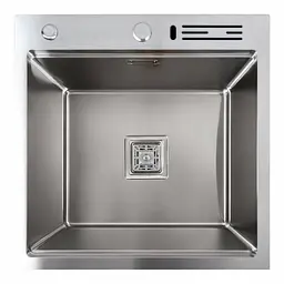 Кухонна мийка Platinum Handmade 50x50 нержавійка з підставкою для ножів + сифон, дозатор та кошик, Нержавіюча сталь