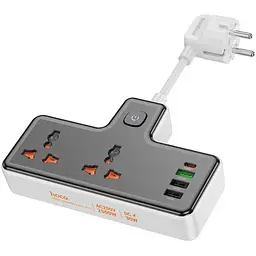 Мережевий зарядний пристрій подовжувач Hoco AC12A 3 USB/ Type-C PD 30W 2 розетки 1m чорний