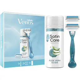 Подарунковий набір для жінок Gillette Venus: бритва Smooth + змінні картриджі, 2 шт. + гель для гоління Satin Care 75 мл