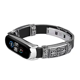 Ремінець вінтажний Carprie для фітнес-браслета Xiaomi Mi Band 7 Type B Black silver - мініатюра 3