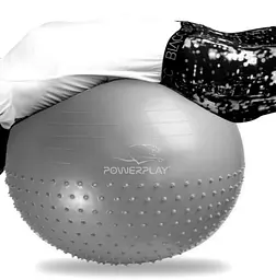 М'яч для фітнесу (фітбол) напівмасажний PowerPlay 4003 Ø65 cm Gymball Сірий + помпа (PP_4003_65cm_Light-grey) - мініатюра 4