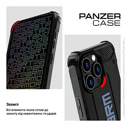 Чехол для Apple iPhone 15 Pro Max, Panzer, черный, противоударный, бронированный, милитари, панель-накладка, защита всего корпуса, защита дисплея и камеры, термополиуретан (TPU) + поликарбонат (PC), ArmorStandart (ARM73741) - мініатюра 3
