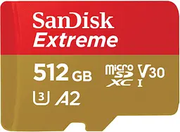 Карта пам'яті Sandisk 512GB microSD C10 UHS-I U3 R190/W130MB/s Extreme V30 + SD (SDSQXAV-512G-GN6MA)