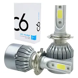 Комплект LED ламп COB C6 H7 головного світла з вентилятором дальнє світло 12v 6000K 36W HeadLight - мініатюра 1