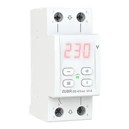 Захисне реле напруги Зубр D2-63 однофазне на DIN-рейку, 63А, 13900ВА, 120-280В, з індикатором напруги (червоний)