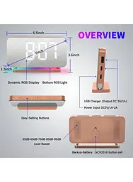 Цифровий будильник Барвисте нічне світло Дзеркальна поверхня RGB LED Електронний будильник EN8853A-RGB - Рожеве золото - мініатюра 3