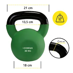 Гиря металева Cornix 20 кг з вініловим покриттям XR-0439 Green/Black - мініатюра 6