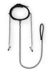 Нашийник EasyToys Leather Collar With Nipple Chains (чорний) - мініатюра 2