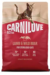 Сухий беззерновий корм Carnilove Active Lamb & Wild Boar Sterilised для стерилізованих котів ягня і дикий кабан 2 кг