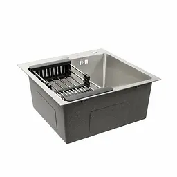Кухонна мийка Platinum Handmade 500x500x220 (товщина 3,0/1,5 мм корзина та дозатор в комплекті), Нержавіюча сталь - мініатюра 2