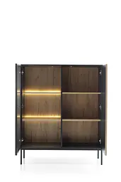 Вітрина низька з підсвіткою Perfect Home Сенто / Sento WT104 2-дверна Чорний/дуб вотан (PFH-091490) - мініатюра 2