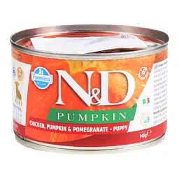Вологий корм для цуценят міні-порід Farmina N&D Grain Free Pumpkin Chicken, Pumpkin&Pomegranate Puppy Mini, гарбуз, курка та гранат, 140 г - мініатюра 2