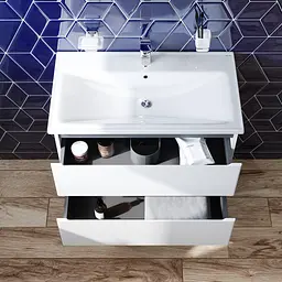 Тумба підвісна AM.PM X - Joy 80 см білий глянець з умивальником (M85-FHX0802-WC0802WG38) - мініатюра 3