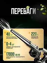 Повітродувка-пилосос бездротовий акумуляторний електрична 2в1 4000 мАч, чорний (4413786892) - мініатюра 3