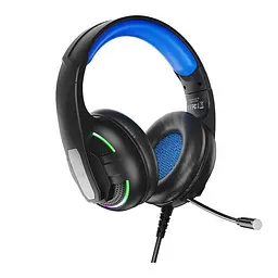 Дротові навушники XO-GE-09 Static RGB Long Mic Headworn USB+3.5 (with adapter cable) Чорний - мініатюра 3