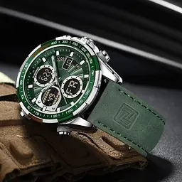 Наручний годинник чоловічий NaviForce Fly Army Hook Green 2 ремінці Сріблястий (3594) - мініатюра 3