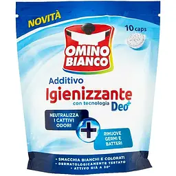 Плямовивідник та підсилювач для прання Omino Bianco Igienizzante Deo дезинфікуючий 10 таблеток