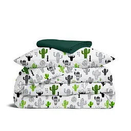 Дитяча постільна білизна в ліжечко CACTUS CS2, сірий (CactusGrayGreen_91GreenDark_140)