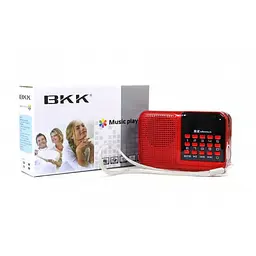 Радіоприймач з FM радіо на акумуляторі, переносний приймач червоний USB MicroSD BKK S61 - мініатюра 2