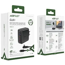 Зарядний пристрій Acefast A37 USB/3 Type-C QC PD 100W чорний + кабель Type-C to Type-C - мініатюра 8