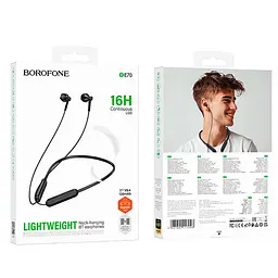 Бездротові спортивні навушники BOROFONE BE70 Light neck-hanging BT earphones чорний - мініатюра 2