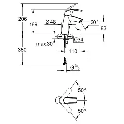 Змішувач для умивальника Grohe Eurosmart M-size одноважільний Хром 30412 - мініатюра 2