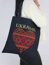 Шоппер з вишивкою UKRAINE червоне серце з золотом, екосумка для покупок - мініатюра 3