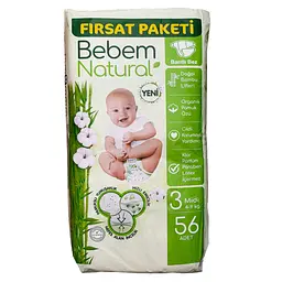 Підгузки Bebem Natural 3 Midi (4 - 9 кг), 56 шт