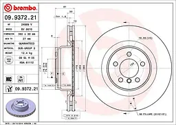 Диск гальмівний передній вентильований Land Rover Range Rover III 02-12р Brembo (09.9372.21) - мініатюра 2