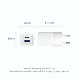 Зарядний пристрій 2xUSB 30W (USB-A/USB-C) + USB-C cable М-М White Vention (TZ-FEQW0-EU-01) - мініатюра 4