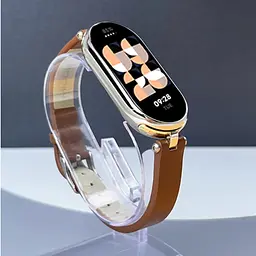 Шкіряний ремінець MiJobs для фітнес-браслета Xiaomi Mi Band 3 и 4 Type A коричневий, тримач - золотистий - мініатюра 5
