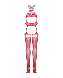 Бодістокінг Obsessive Bodystocking G313 red шнурівка геометричний декор S/M/L - мініатюра 6