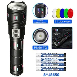Ліхтар NIGHT VISION FLUORESCENCE XPRO AK177-1, білий лазер, LED, power bank, 4×18650, індикація заряду, ЗУ Type-C, zoom, 5 фільтрів (47153-177-1_1117) - миниатюра 3