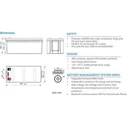 Акумулятор Ritar LiFePO4 12V (12.8V/200Ah/2560Wh) (R-LFP 12.8V 200Ah Blueth) [168181] - мініатюра 3
