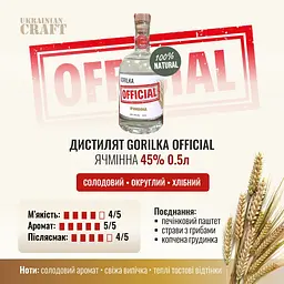Дистилят Gorilka Official преміальний Ячмінний 45% 0.5 л - мініатюра 2