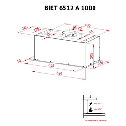 Витяжка повновбудована PERFELLI BIET 6512 A 1000 IV LED - мініатюра 8
