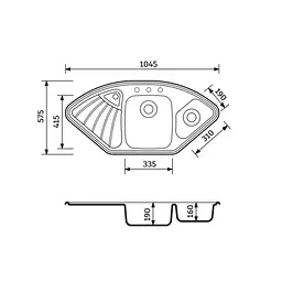 Кухонна мийка Adamant Consensus 1045x575x190 чорний металік 281223, Чорний - мініатюра 2