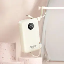 УМБ Dudao 20000mAh K14+ 22,5W PD,QC USB-A,USB-C In/Out,with built-in USB-C/Lightning cables White - мініатюра 3