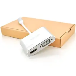 Хаб-конвертор Veggieg Type-C (тато) на VGA (мама) + HDMI (мама), 10 см, Silver, Box