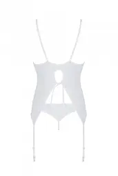 Корсет с пажами Passion Ursula Corset, трусики с ажурным декором и открытым шагом, S/M (белый) - миниатюра 3