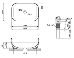 Комплект Qtap Robin: Раковина накладна прямокутна 600x390x150 мм Matt Black + Донний клапан PU03 (QT132143PMBMBN47296) - мініатюра 7