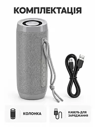 Портативна Bluetooth колонка 10 Вт з LED-підсвіткою, FM радіо, USB, AUX, microSD, PowerBank 18×6 см сіра (49676431) - мініатюра 7