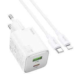 МЗП Hoco N41 Almighty PD20W+QC3.0 (1USB-A/1C) + кабель Type-C to Lightning White - мініатюра 2