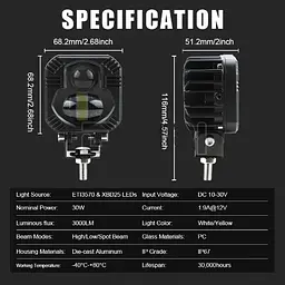 Фара додаткова Bi-LED Квадрата 65x65x50 мм 10-80V W/W P-66-40W 4 390 (Біле Світло) - мініатюра 2