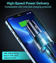 Автомобільний зарядний пристрій Choetech С0054 2xUSB-C+USB-A, 130 Вт, 5A, QC3.0/PD/PPS - мініатюра 6